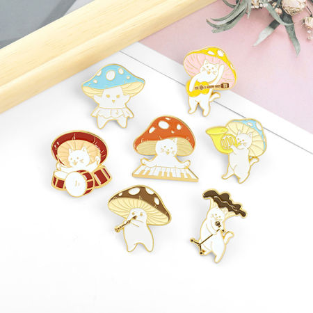 Pin Brooches Mushroom Cat Multicolor Enamel 1 Piece