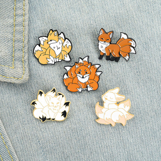 Picture of Pin Brooches Fox Animal Multicolor Enamel 1 Piece