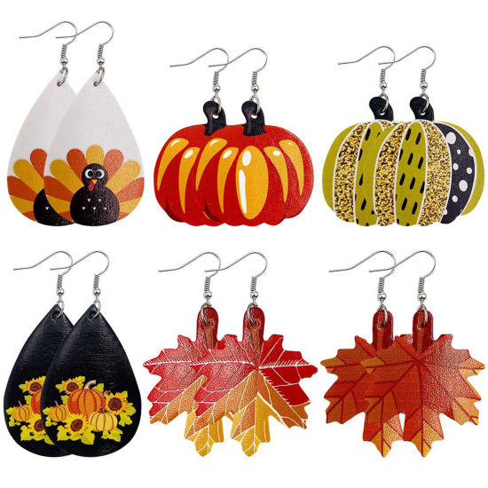 Picture of PU Leather Halloween Earrings Multicolor Drop 1 Pair