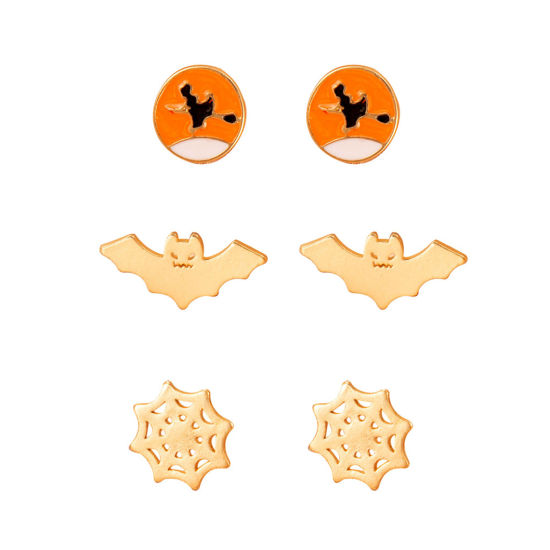 Picture of Halloween Ear Post Stud Earrings Mixed Color 1 Set ( 3 Pairs/Set)