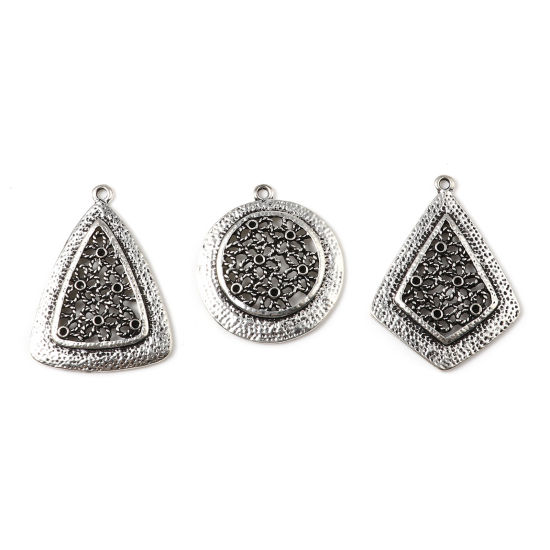 Immagine di Lega di Zinco Ciondoli Geometrica Argento Antico Fiore (può tenere ss5 Strass Appuntito Indietro) 5 Pz