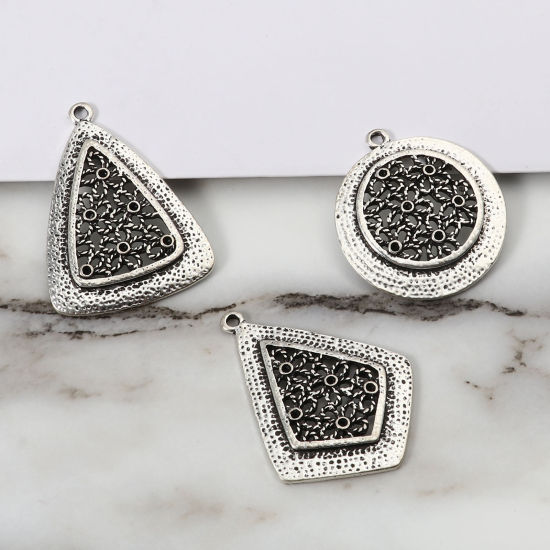 Immagine di Lega di Zinco Ciondoli Geometrica Argento Antico Fiore (può tenere ss5 Strass Appuntito Indietro) 5 Pz