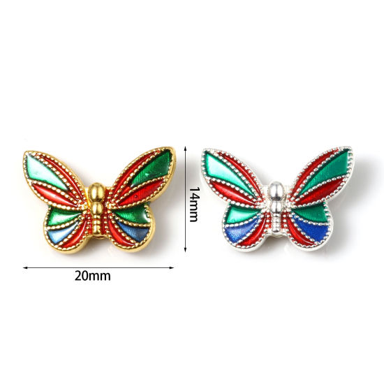 亜鉛合金 メタル 金属 昆虫 スペーサー ビーズ 蝶 多色 エナメル 約 20mm x 14mm、 10 個 の画像