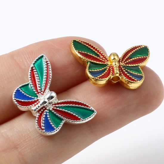 亜鉛合金 メタル 金属 昆虫 スペーサー ビーズ 蝶 多色 エナメル 約 20mm x 14mm、 10 個 の画像