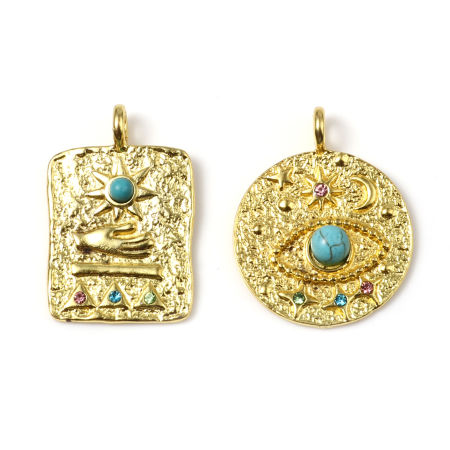 Zinc Based Alloy & Turquoise Galaxy Pendants Geometric Gold Plated 5 PCs