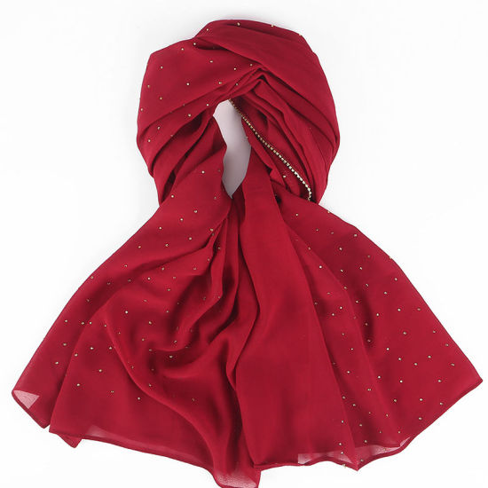 Picture of Chiffon Women's Hijab Scarf Solid Color With Hot Fix Rhinestone