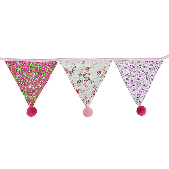 Изображение Cotton Triangle Flag Pennant Pom Pom Ball Banner Home Party Decorations