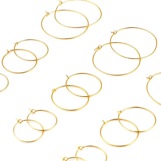 Picture of Brass Hoop Earrings 18K Real Gold Plated Circle Ring Post/ Wire Size: (21 gauge), 10 PCs