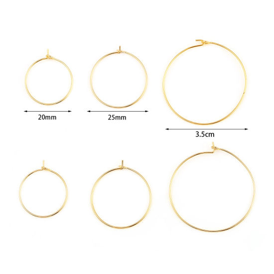 Image de Boucles d'Oreilles Créole Anneaux en Laiton Plaqué Or Véritable 18K Annulaire Epaisseur de Fil: (21 gauge), 10 Pcs