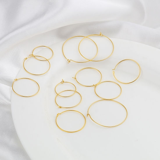 Picture of Brass Hoop Earrings 18K Real Gold Plated Circle Ring Post/ Wire Size: (21 gauge), 10 PCs