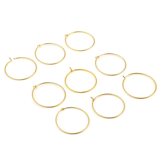 Picture of Brass Hoop Earrings 18K Real Gold Plated Circle Ring Post/ Wire Size: (21 gauge), 10 PCs