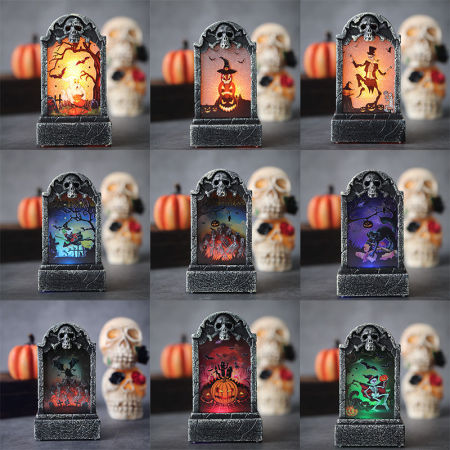 LED Light Plastic Tombstone Halloween Ornaments Decorations Party Props