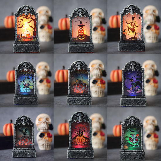 Picture of LED Light Plastic Tombstone Halloween Ornaments Decorations Party Props