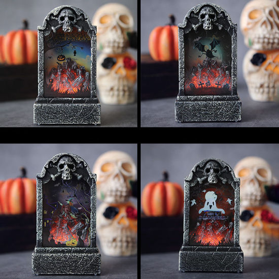 Picture of LED Light Plastic Tombstone Halloween Ornaments Decorations Party Props