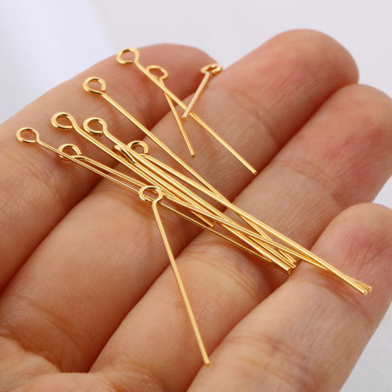 Picture of Brass Eye Pins 18K Real Gold Plated 50 PCs