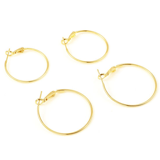 Image de Boucles d'Oreilles Créole Anneaux en Laiton Plaqué Or Véritable 18K Annulaire 4 Pcs