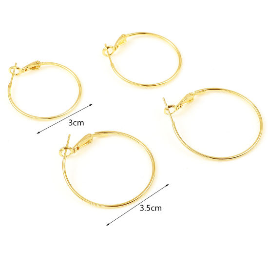 Image de Boucles d'Oreilles Créole Anneaux en Laiton Plaqué Or Véritable 18K Annulaire 4 Pcs