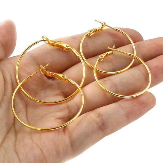 Image de Boucles d'Oreilles Créole Anneaux en Laiton Plaqué Or Véritable 18K Annulaire 4 Pcs