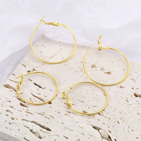 Image de Boucles d'Oreilles Créole Anneaux en Laiton Plaqué Or Véritable 18K Annulaire 4 Pcs