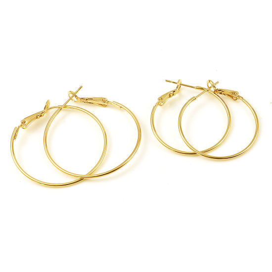 Image de Boucles d'Oreilles Créole Anneaux en Laiton Plaqué Or Véritable 18K Annulaire 4 Pcs