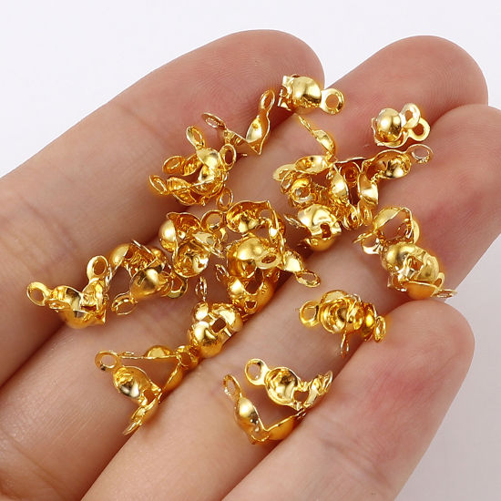 Picture of Brass Bead Tips (Knot Cover) 18K Real Gold Plated Round 20 PCs