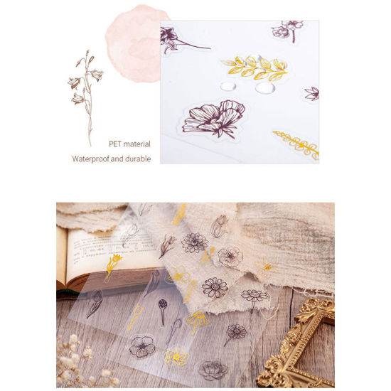 Bild von Japanisches Papier & PET Goldprägung Blumen DIY Scrapbook Sticker