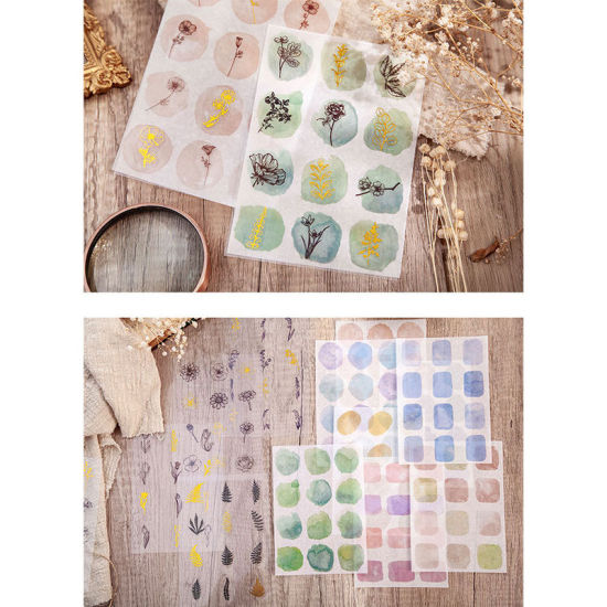 Изображение Japanese Paper & PET Gold Stamping Flower DIY Scrapbook Stickers
