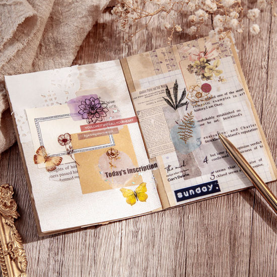 Bild von Japanisches Papier & PET Goldprägung Blumen DIY Scrapbook Sticker