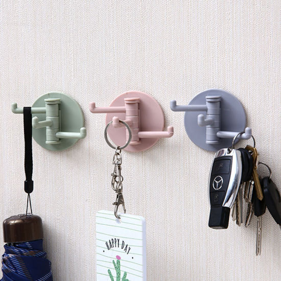 Picture of ABS Rotatable Adhesive Hooks Strong Bearing Wall Hanger Bathroom Kitchen Supplies