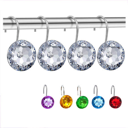 Iron Based Alloy & Acrylic Rhinestone Curtain Hook Accessories For Bathroom Shower Rods Curtains