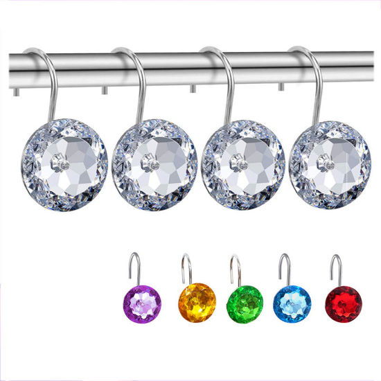 Picture of Iron Based Alloy & Acrylic Rhinestone Curtain Hook Accessories For Bathroom Shower Rods Curtains