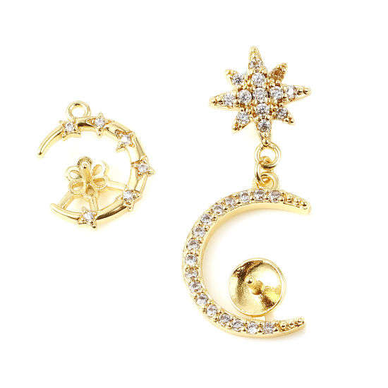 Image de Bélière pour Perle Galaxie en Laiton Plaqué Or Véritable 18K Micro Pave à Strass Transparent 1 Pièce