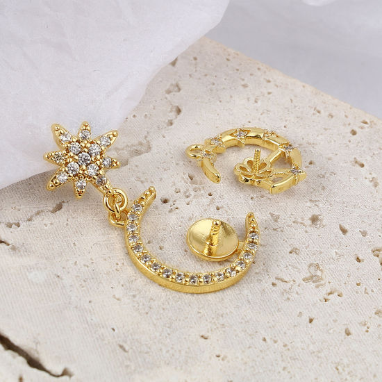 Image de Bélière pour Perle Galaxie en Laiton Plaqué Or Véritable 18K Micro Pave à Strass Transparent 1 Pièce