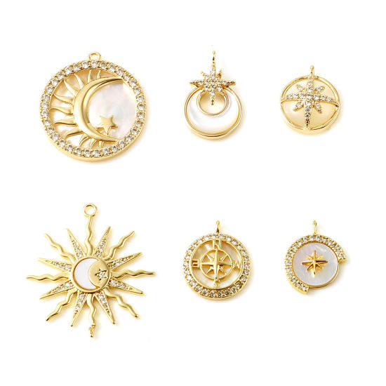Immagine di Conchiglia + Ottone Galassia Charms 18K Vero Oro Placcato Bianco Trasparente Strass 1 Pz