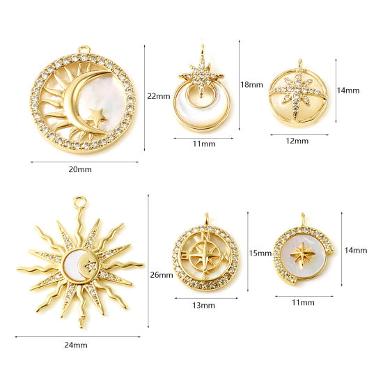 Immagine di Conchiglia + Ottone Galassia Charms 18K Vero Oro Placcato Bianco Trasparente Strass 1 Pz