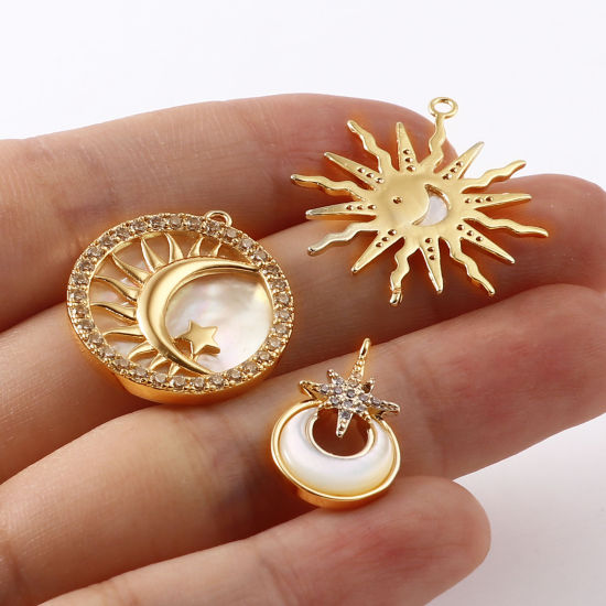 Immagine di Conchiglia + Ottone Galassia Charms 18K Vero Oro Placcato Bianco Trasparente Strass 1 Pz