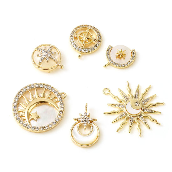 Immagine di Conchiglia + Ottone Galassia Charms 18K Vero Oro Placcato Bianco Trasparente Strass 1 Pz