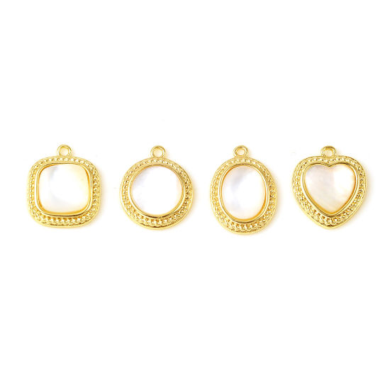 Immagine di Conchiglia + Ottone Charms 18K Vero Oro Placcato Bianco 1 Pz