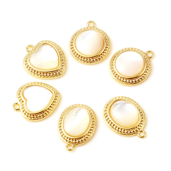 Immagine di Conchiglia + Ottone Charms 18K Vero Oro Placcato Bianco 1 Pz