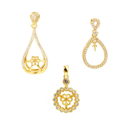 真鍮 マイクロインレイシリーズ ヒートンキャップ パールキャップチャーム 18K ゴールドフィルド 透明ラインストーン 1 個