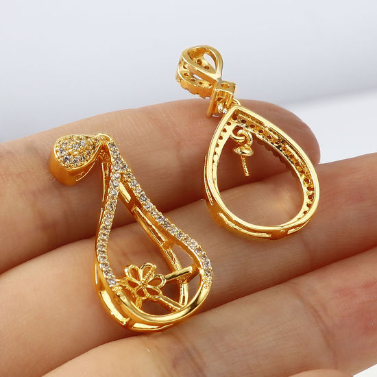 Image de Bélière pour Perle Micro Pave en Laiton Plaqué Or Véritable 18K à Strass Transparent 1 Pièce