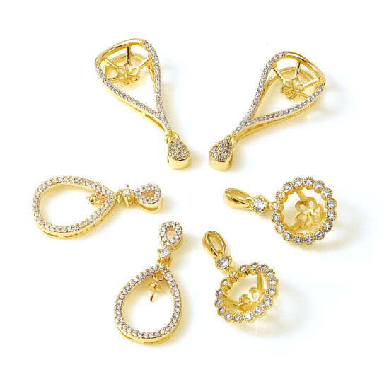 Image de Bélière pour Perle Micro Pave en Laiton Plaqué Or Véritable 18K à Strass Transparent 1 Pièce