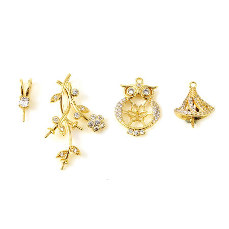 Picture of Brass Pearl Pendant Connector Bail Pin Cap 18K Real Gold Plated Clear Rhinestone 1 Piece
