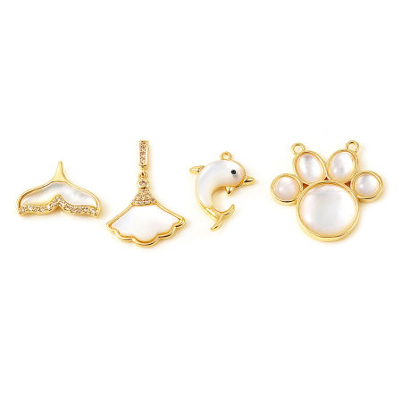 1 Stück Natürliche Muschel & Messing Charms 18K Echtgold plattiert Weiß