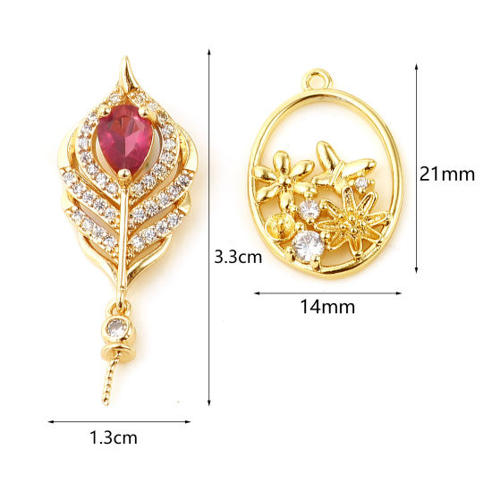 Immagine di Ottone Micro Intarsio Connettore Ciondolo Perla Bail Pin Cap 18K Vero Oro Placcato Trasparente Strass 1 Pz