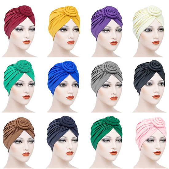 Picture of Polyester Elastane Spiral Tied Knot Women's Turban Hat Solid Color