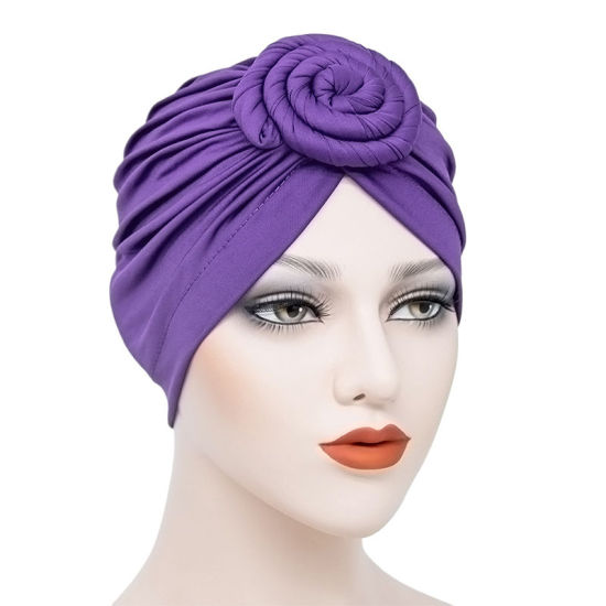 Picture of Polyester Elastane Spiral Tied Knot Women's Turban Hat Solid Color