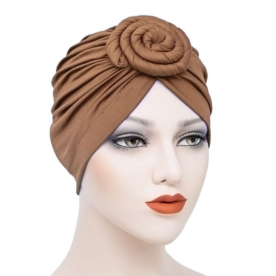 Bild von Polyester Elasthan Spirale gebundener Knoten Damen Turban Hut einfarbig