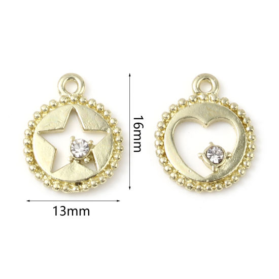 Immagine di Lega di Zinco Charms Tondo Oro Placcato Trasparente Strass 16mm x 13mm , 20 Pz