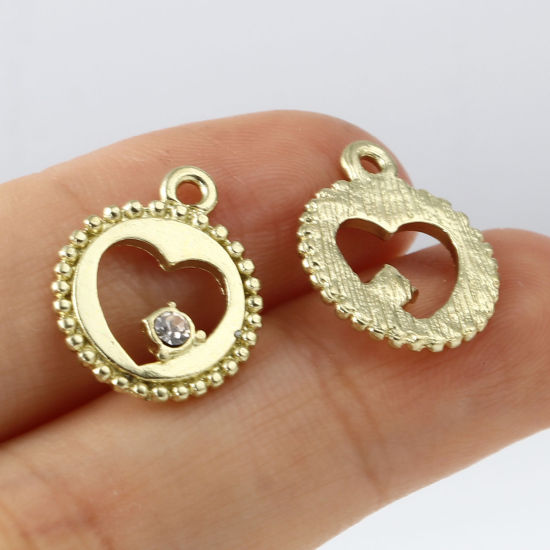 Immagine di Lega di Zinco Charms Tondo Oro Placcato Trasparente Strass 16mm x 13mm , 20 Pz